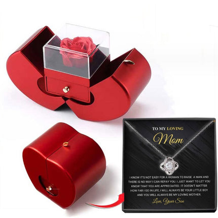 Fashion Jewelry Box Red Apple Christmas Gift Necklace Eternal Rose For Girl Mother's Day Valentine's Day Gifts With Artificial Flower Rose Flower Jewelry Box - Royalessencelux