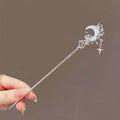 Delicate silver celestial moonstone xingx hairpin with crescent moon jade inlay and star charms for elegant updo moonstone styles