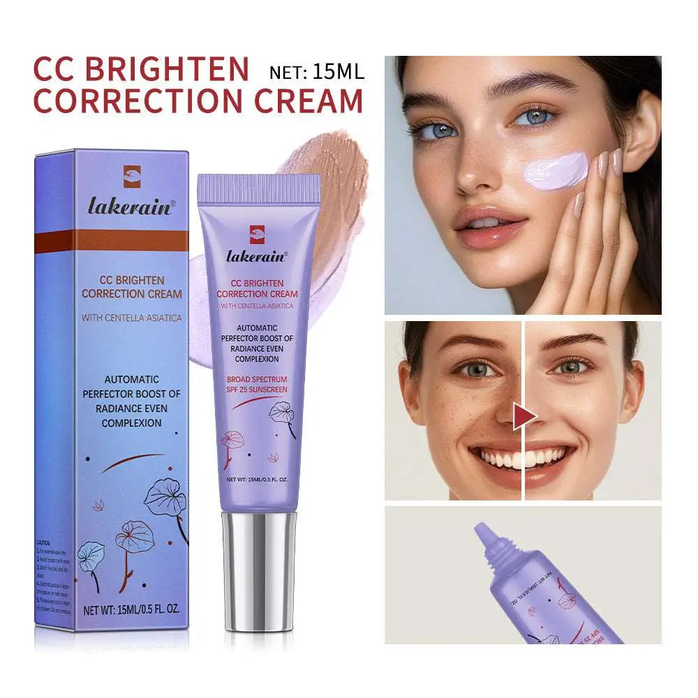 Lakerain centella asiatica cc cream in a sleek purple tube with silver cap and spf 25 sunscreen botanical design
