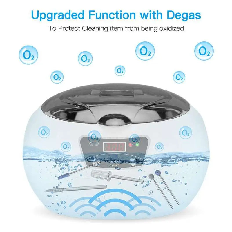 Ceramic ultrasonic cleaning machine in silver and white with digital display designed to prevent oxidation damage