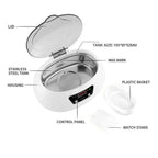White oval-shaped ceramic ultrasonic cleaning machine with stainless steel tank and digital display transparent lid