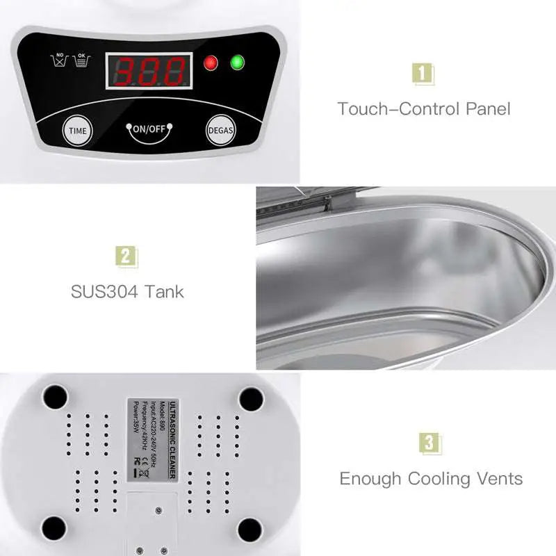 White oval-shaped ceramic ultrasonic cleaning machine with digital display and stainless steel sus304 tank for precision cleaning