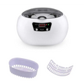 White oval-shaped ceramic ultrasonic cleaning machine with digital display and transparent lid for precise cleaning