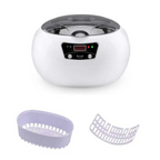 White oval-shaped ceramic ultrasonic cleaning machine with digital display and transparent lid for precise cleaning