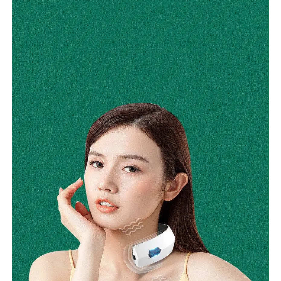 White and blue cervical spine integrated neck massager with sleek modern design for spine integrated massage therapy