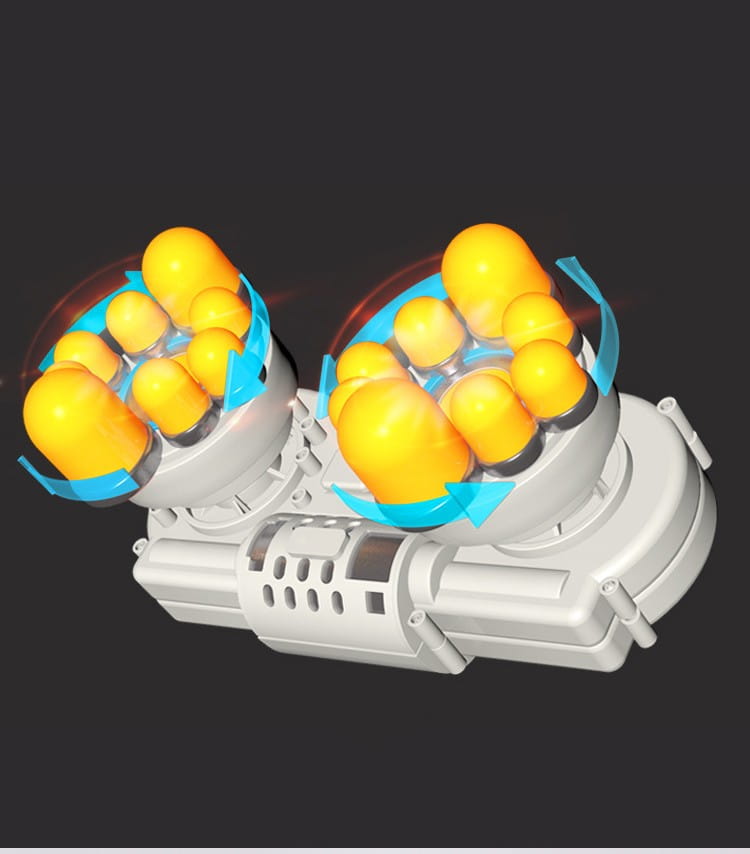 White and blue dual-head shoulder shawl electric massager with yellow spherical nodes designed for multifunctional household shoulder relief.