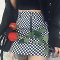 Checkered mini skirt with white checkered pattern and front zipper closure in variable mso-font-signature design