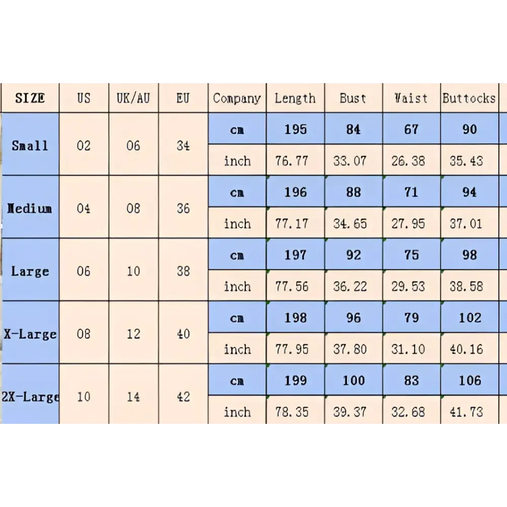 The table displays size measurements for the chiffon lace trailing wedding large swing dress in cm and inches