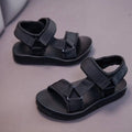 Black childrens peach breathable casual shoes with adjustable velcro straps and rubber sole for school use