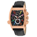 Christian van sant grandeur chronograph watch with rose gold rectangular case black dial colorful numerals black leather strap
