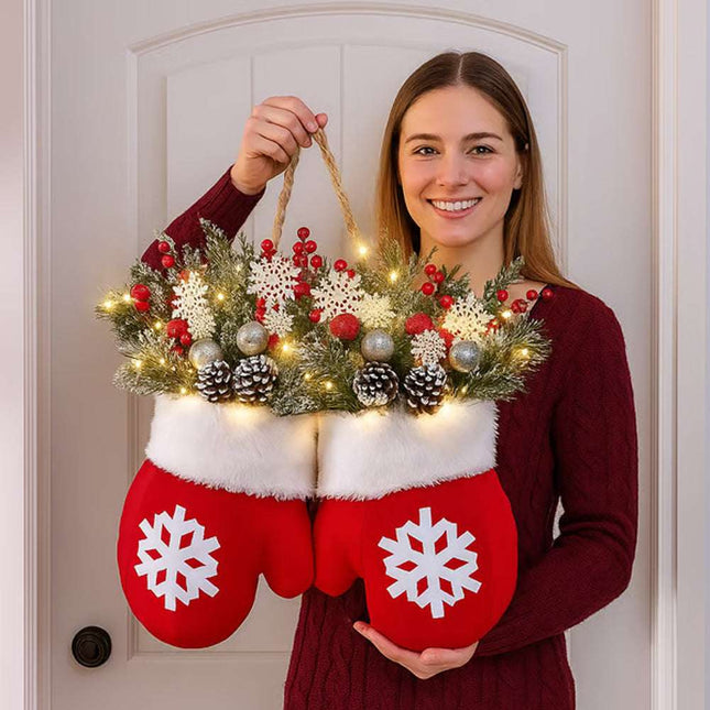 Christmas Garland Creative Glove Shaped Simulated Flower Wreath Window Door Gate Decoration Door Sign Xmas Party Decoration - Royalessencelux