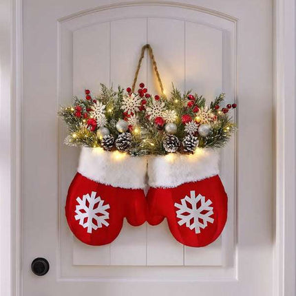 Christmas Garland Creative Glove Shaped Simulated Flower Wreath Window Door Gate Decoration Door Sign Xmas Party Decoration - Royalessencelux