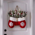 Christmas garland creative glove shaped wreath featuring red and white mittens adorned with festive greenery and ornaments