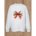 White sweatshirt casual pullover spring with festive christmas ribbon women design of red bow pine branches and berries