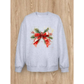 Gray sweatshirt casual pullover spring with christmas ribbon women festive red bow and green pine design