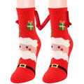 Red santa claus-themed plush warm slipper socks with magnetic suction couple design and embroidered festive details