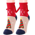 Christmas supplies magnetic suction couple socks in red and beige with festive tree design warm plush slipper socks