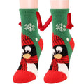 Christmas supplies magnetic suction couple socks in green and red plush with penguin and snowflake warm slipper socks