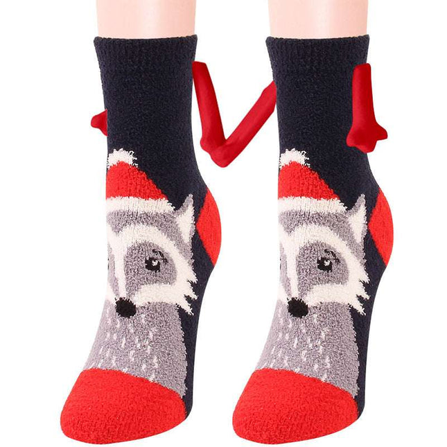 Christmas Supplies Magnetic Suction Hand In Hand Couple Socks Coral Fleece Tube Socks Warm Slipper Bed Socks Winter Soft Warm Slipper - Royalessencelux