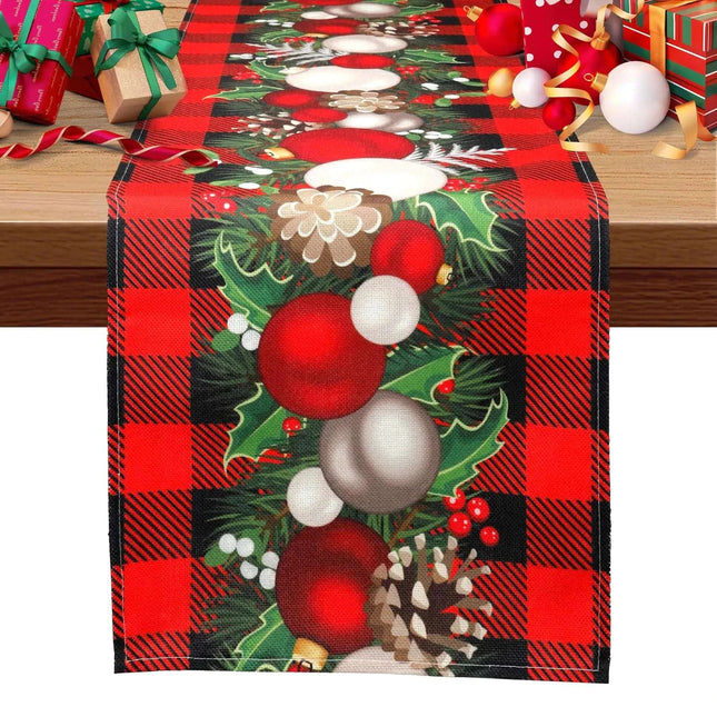 Christmas Table Runner Christmas Decorations Winter Christmas Table Runners Red and Black Table Runner Kitchen Dining Christmas Table Decoration for Christmas Xmas Holiday Party Decor 13x72 Inch - Royalessencelux