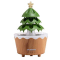 Green plastic christmas tree essential oil aroma diffuser humidifier with gold star topper and wooden base
