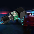 Black rectangular cj720 relay gps car tracker module with green circuit board and metallic connectors for smartphone app integration