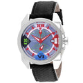 Classic chronograph watch with vibrant blue and red dial, silver-tone case, and black leather strap for beaded evening gowns