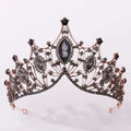 Classic vintage bridal tiara in rose gold adorned with black marquise and round crystals for elegant bridal wear