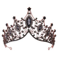 Classic vintage bridal tiara in rose gold adorned with black marquise crystals and sparkling clear crystals