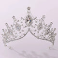 A classic vintage bridal tiara adorned with sparkling clear crystals and large marquise-cut stones in silver