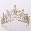 Gold-toned vintage bridal tiara adorned with sparkling clear crystals and marquise-cut stones for classic bridal wear