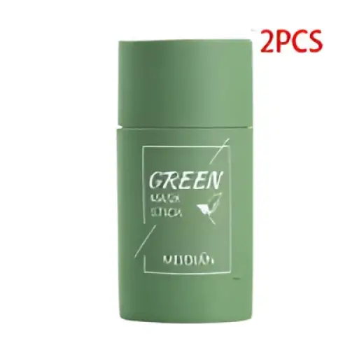 Green deodorant stick with a matte finish and minimalist label for cleansing green tea and eggplant oil control use