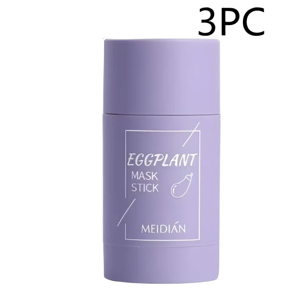 Lavender-colored cylindrical nicor cleansing green tea and eggplant oil control mask stick with minimalist white labeling