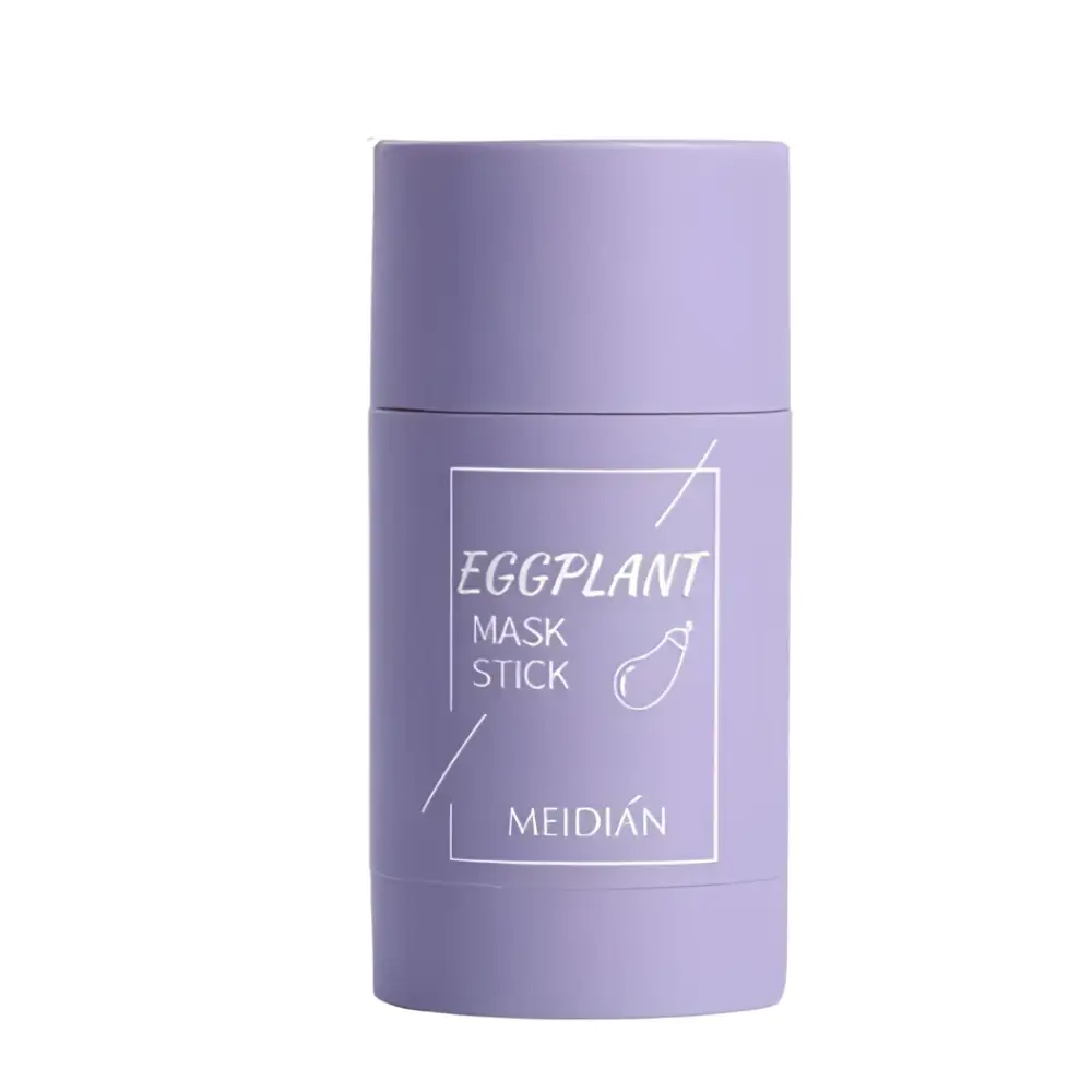 Lavender cylindrical nicor cleansing green tea and eggplant oil control mask stick with minimalist white labeling and matte finish