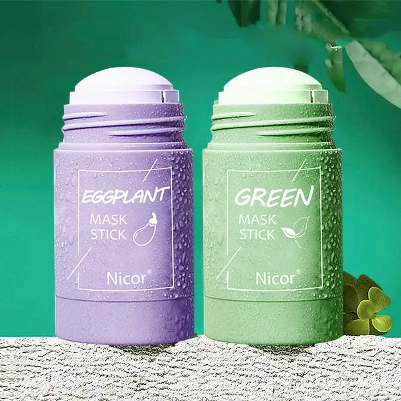 Two nicer cylindrical nicor mask sticks lavender eggplant oil control and green cleansing green tea mask sticks with white caps