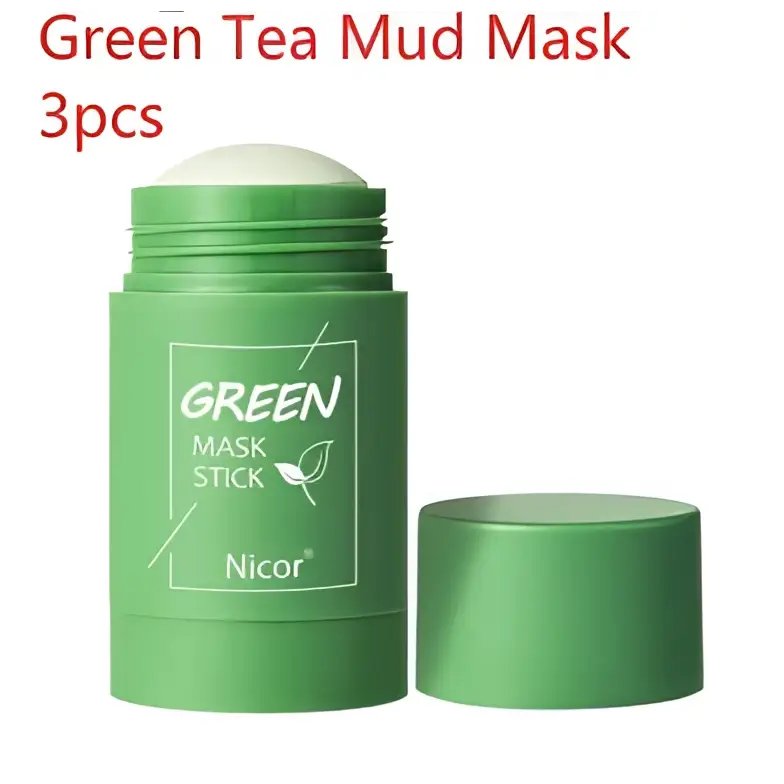 Green cylindrical nicor cleansing green tea mud mask stick with white cap for eggplant oil control use