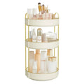 Cloud white ujka011w01 cream-colored three-tier rotating makeup organizer with gold-toned metal frame and ribbed edges