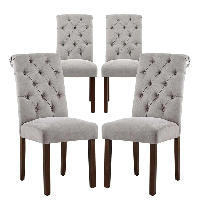 COLAMY Button Tufted Dining Chairs Set of 4 Parsons Upholstered Fabric Dining Room Chairs Kitchen Chairs with Wood Legs and Padded Seat Light Grey - Royalessencelux