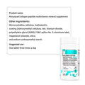 White plastic bottle with teal and black labeling of miriyalyad collagen peptide multivitamin healthcare supplement