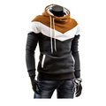 A stylish color block men’s winter autumn hoodie with brown white and dark gray sections for autumn designer hoodies