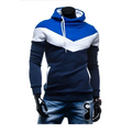 Blue and white color block men’s winter autumn hoodie with drawstring hood long sleeves and ribbed cuffs