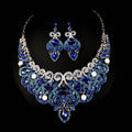 Elegant royal blue and silver crystal colorful exaggerated bride necklace and earrings set with alloy color plating