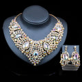 Gold-toned alloy color plating colorful exaggerated bride necklace with iridescent teardrop and round crystals in ornate design