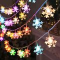 String of colorful led snowflake lights featuring vibrant multicolor bulbs ideal for festive decoration