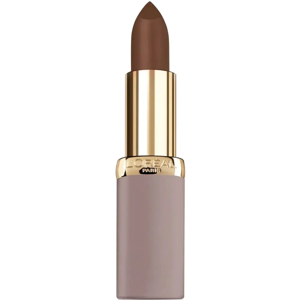 A sleek riche ultra matte nude lipstick sienna supreme in matte brown with a gold-toned cap and mauve tube