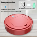 Red circular sweeping robot with sleek glossy finish designed for commercial wireless sweeping and intelligent cleaning