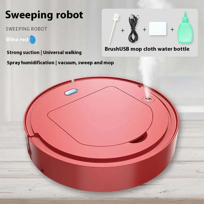 Wine red commercial wireless sweeping robot with integrated spray humidification and vacuum mop functions