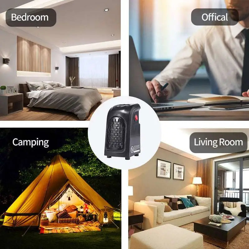 Compact black ceramic heating fan with red power button and vented front panel for efficient heating fan heater use