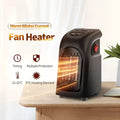 Compact ceramic heating fan heater in black with visible ptc heating element and red power button