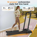 Black compact desktop treadmill with orange accents and digital display panel for home office desk use